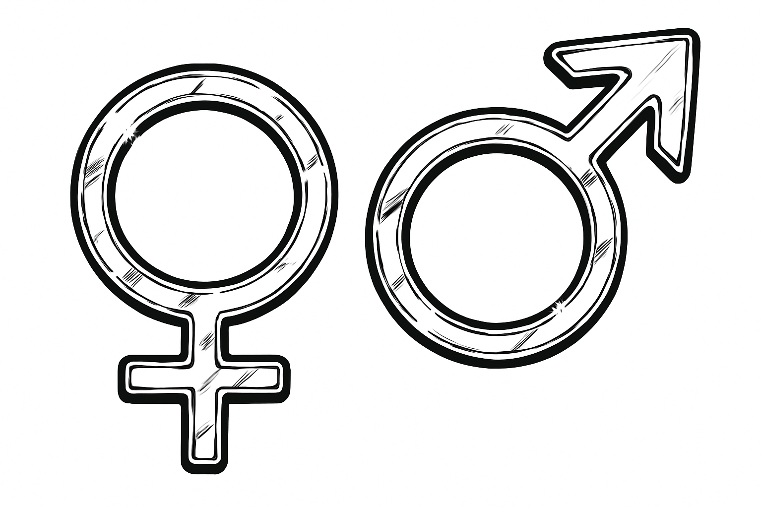 crea un contorno del simbolo masculino y femenino con algún reflejo que sea llamativo